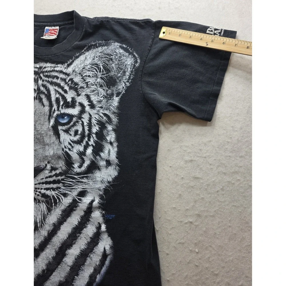 Trinity Products Vintage 1994 Men's White Tiger Print Black T-Shirt. Size XL